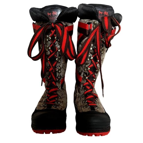 COACH Marian Classic Lace Up Sporty Print Chic Water Resistant Snow Boots 7 - Picture 11 of 15